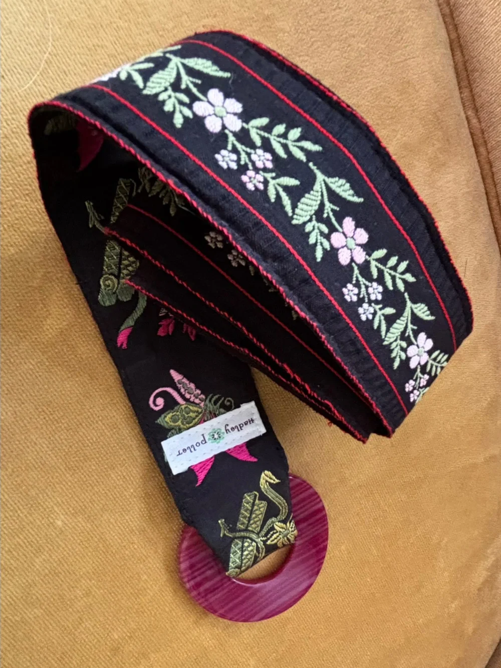 HADLEY POLLET embroidered BELT reversible BLACK & PINK M/L